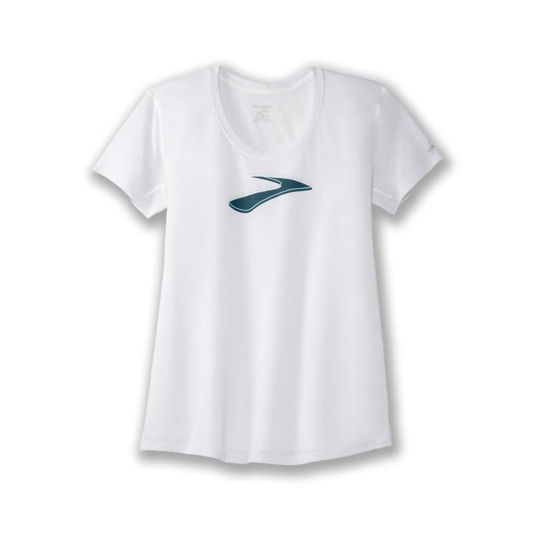Brooks DISTANCE GRAPHIC Short Sleeve Running Shirt Womens Online - White/Path (SWP516237)